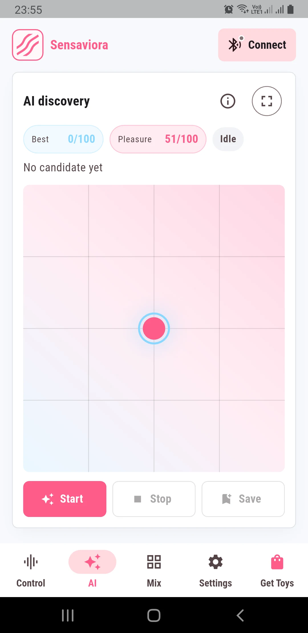 Current Sensaviora AI Discovery screen captured from an Android phone